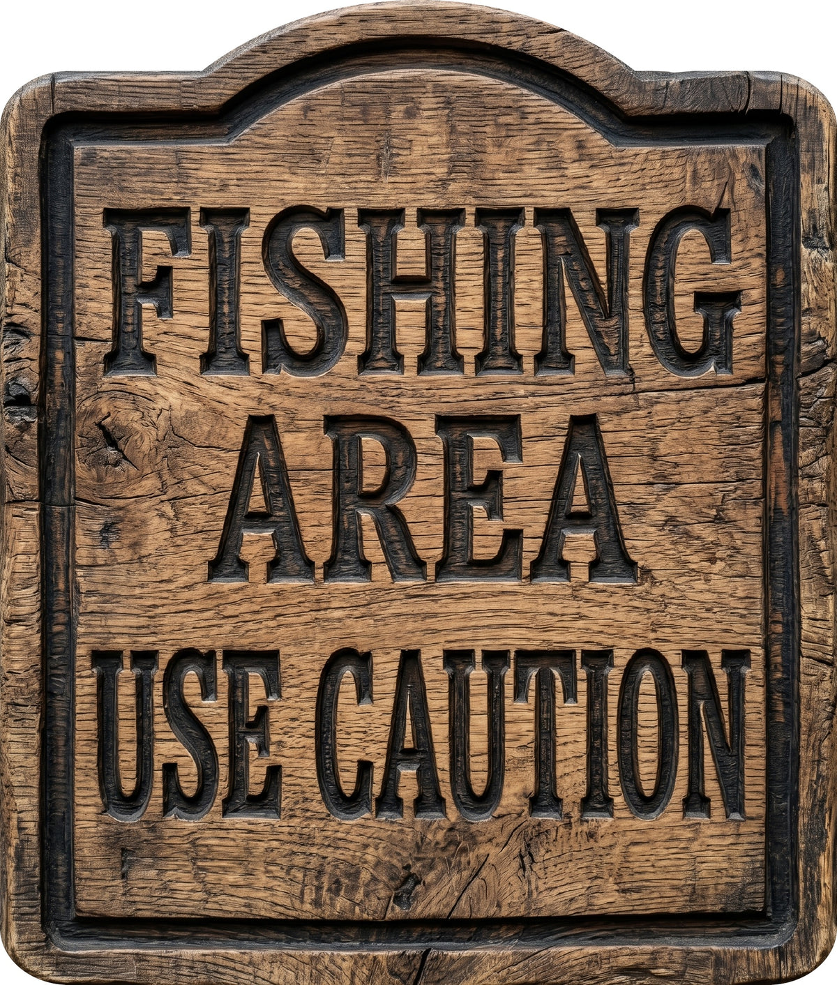 Fishing Area Use Caution Rustic Sign