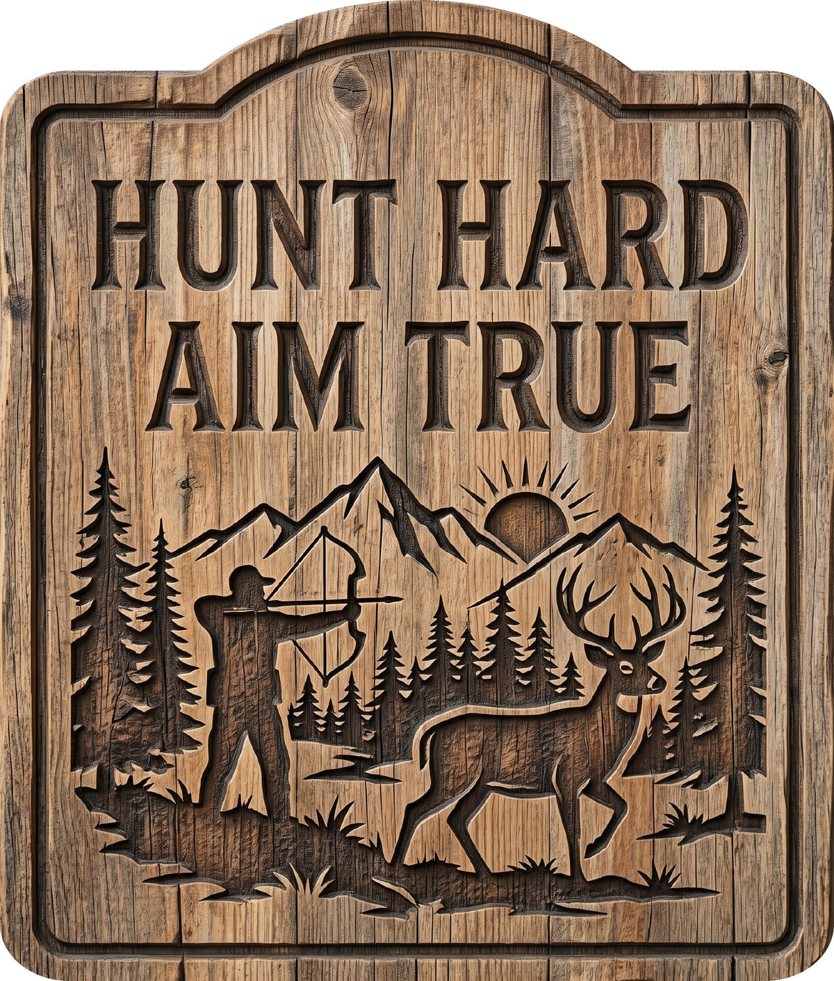 Hunt Hard Aim True Rustic Sign