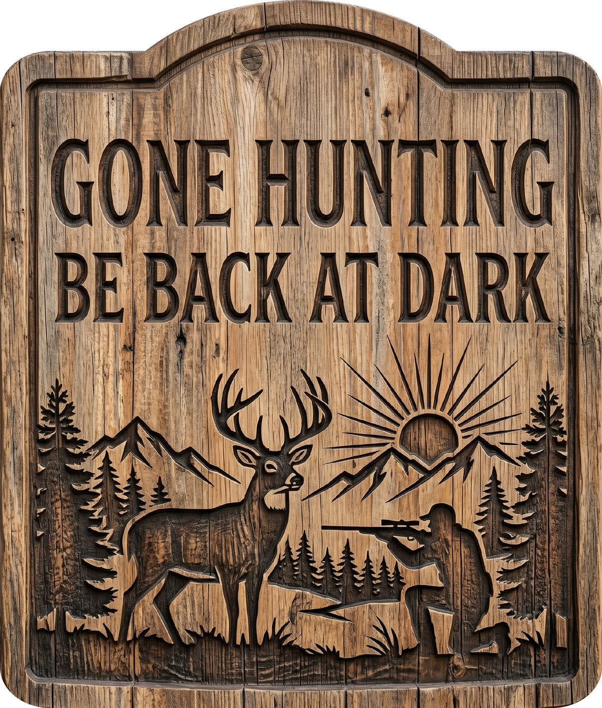 Gone Hunting Be Back at Dark Rustic Sign