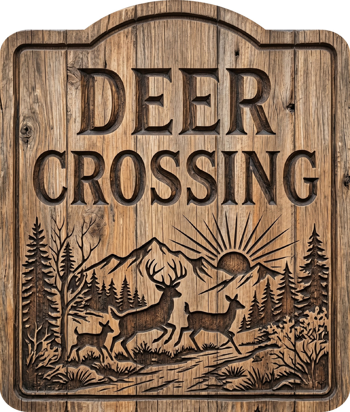 Deer Crossing Wood Rustic Sign