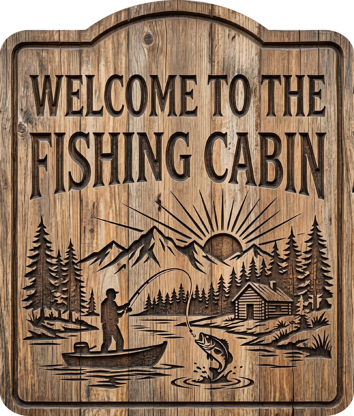 Welcome to the Fishing Cabin Rustic Sign 15x18