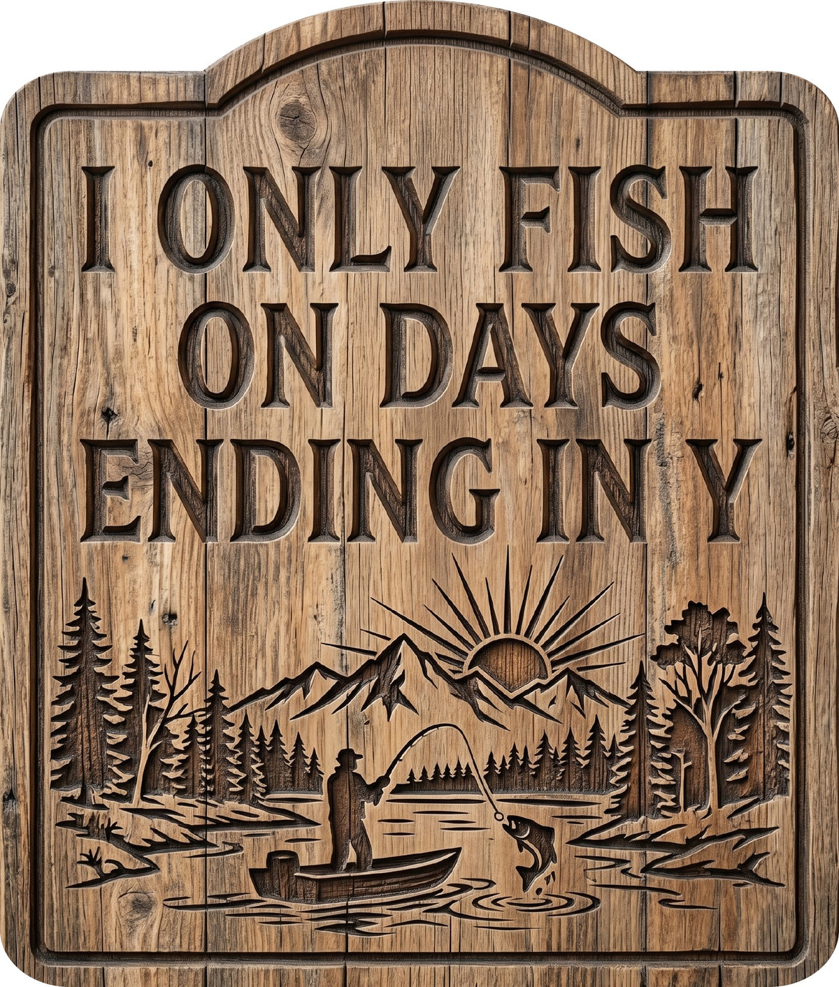 I Only Fish on Days Ending in Y Rustic Sign 8.5x10