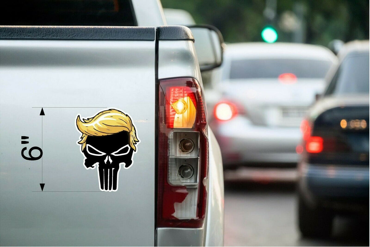 TRUMP PUNISHER with hair Donald Trump President 2020 Magnetic Bumper Sticker