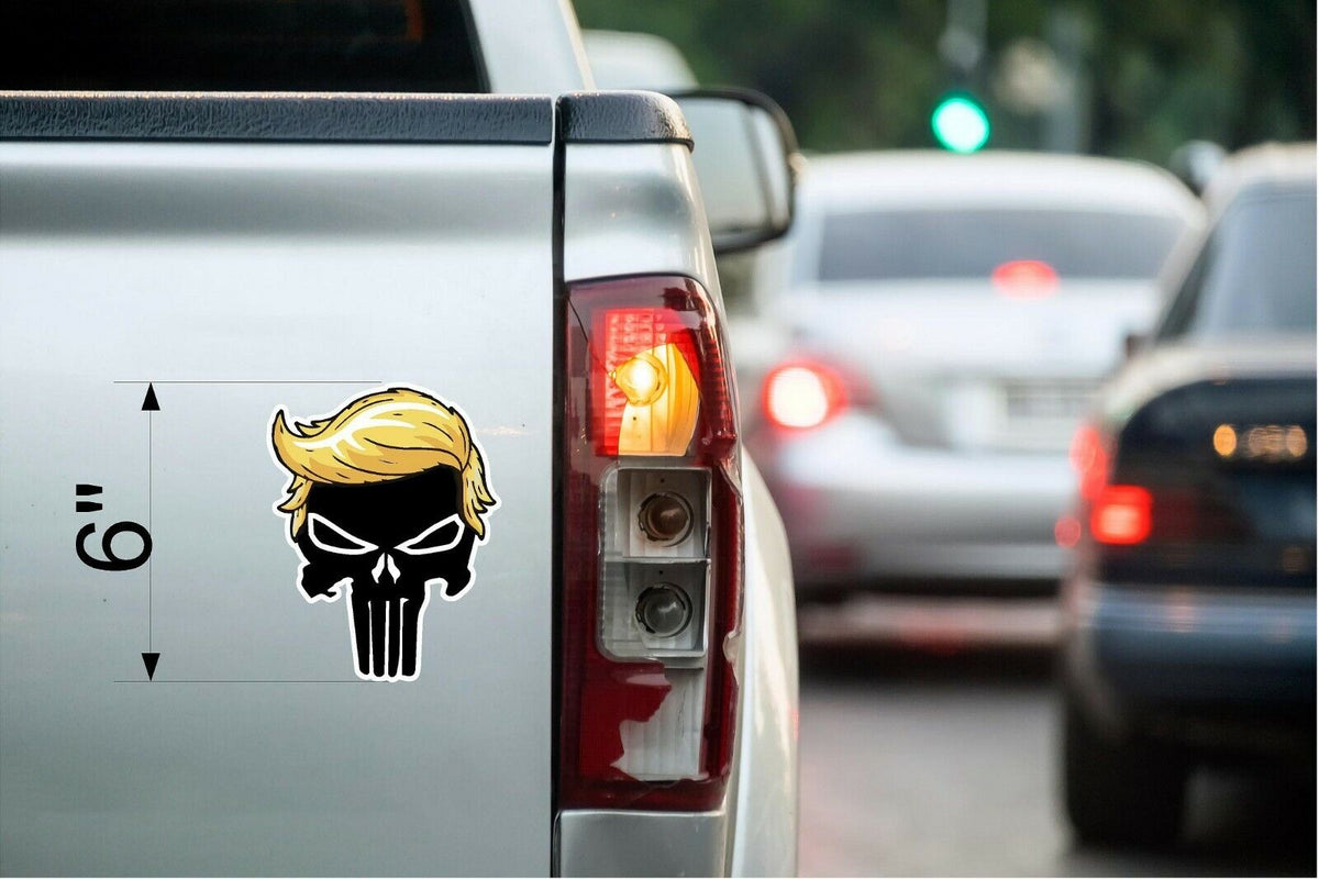 TRUMP PUNISHER with hair Donald Trump President 2020 Magnetic Bumper Sticker