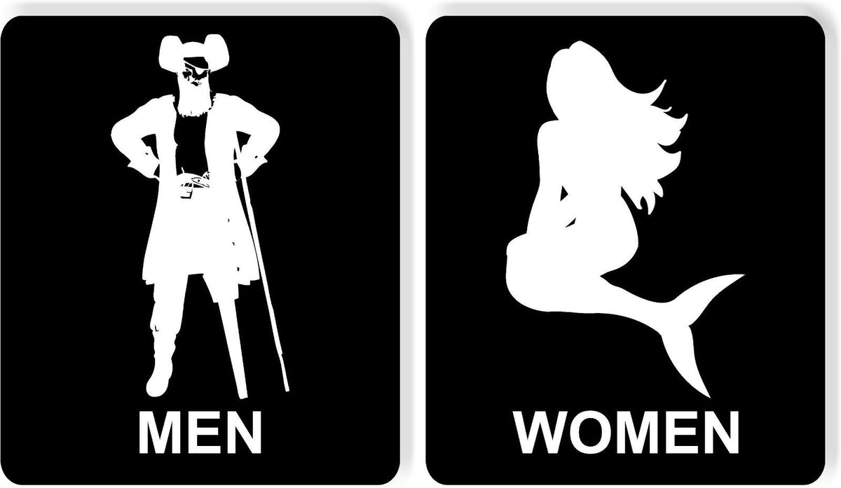 Funny bathroom sign set 8 1/2 X 10 RESTROOM SIGN Aluminum pirate mermaid seafood