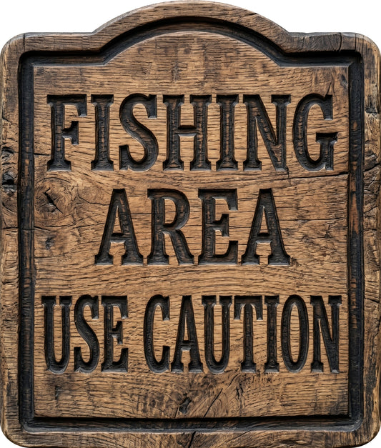 Fishing Area Use Caution Rustic Sign