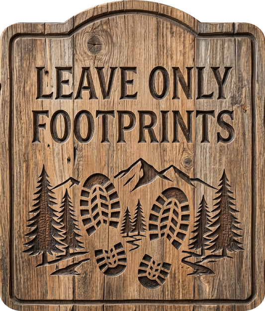 Leave Only Footprints Rustic Sign
