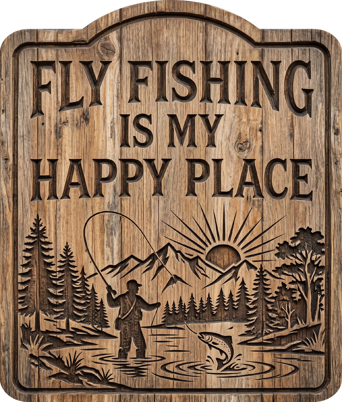 Fly Fishing Is My Happy Place Rustic Sign