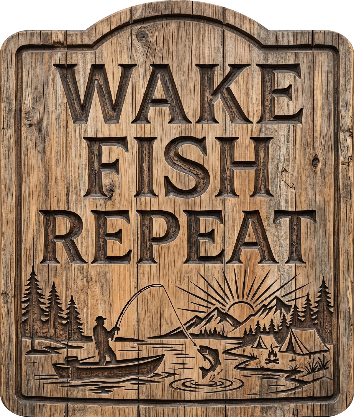 Wake Fish Repeat Rustic Sign