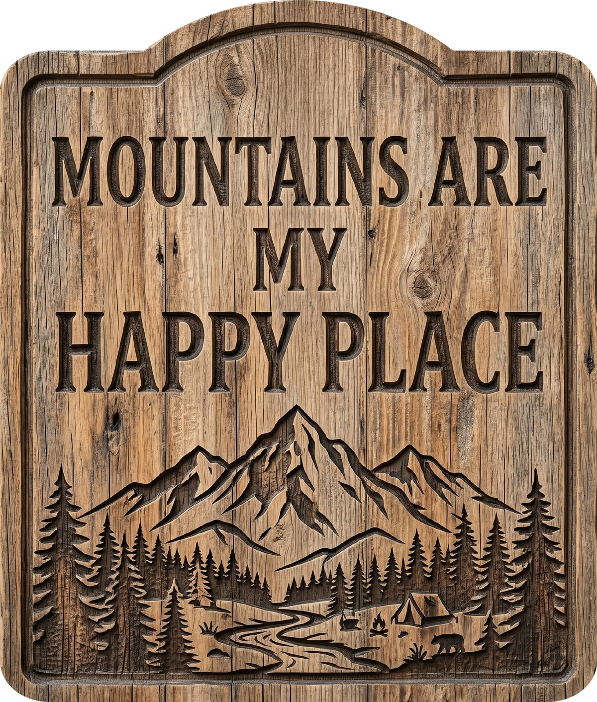 Mountains Are My Happy Place Rustic Sign