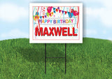 MAXWELL HAPPY BIRTHDAY BALLOONS 18 in x 24 in Yard Sign Road Sign with Stand