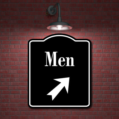 Men 45 Degree Up Right Arrow BLACK Aluminum Composite Sign
