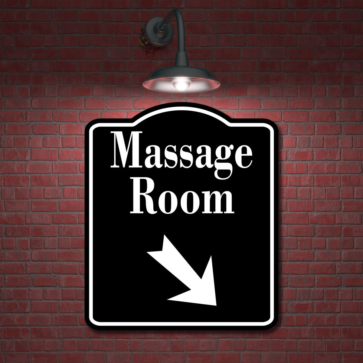 Massage 45 Degree Down Right Arrow BLACK Aluminum Composite Sign