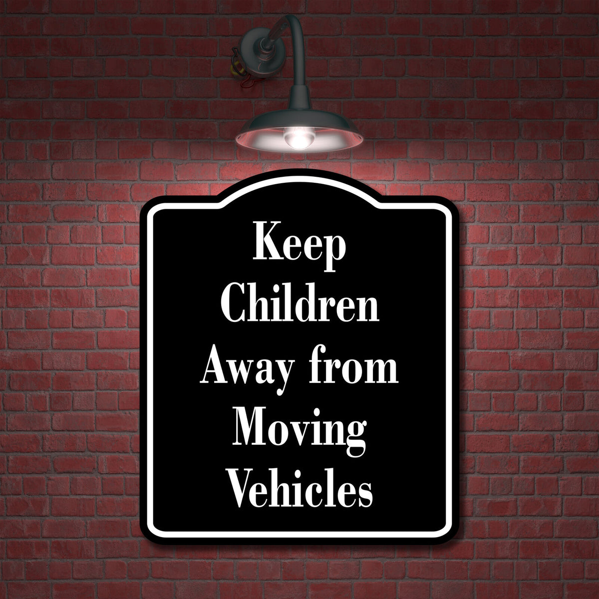 Keep Children Away from Moving Vehicles Safty BLACK Aluminum Composite Sign