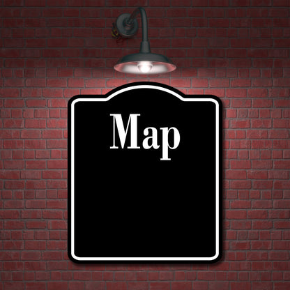 Map Directions BLACK Aluminum Composite Sign