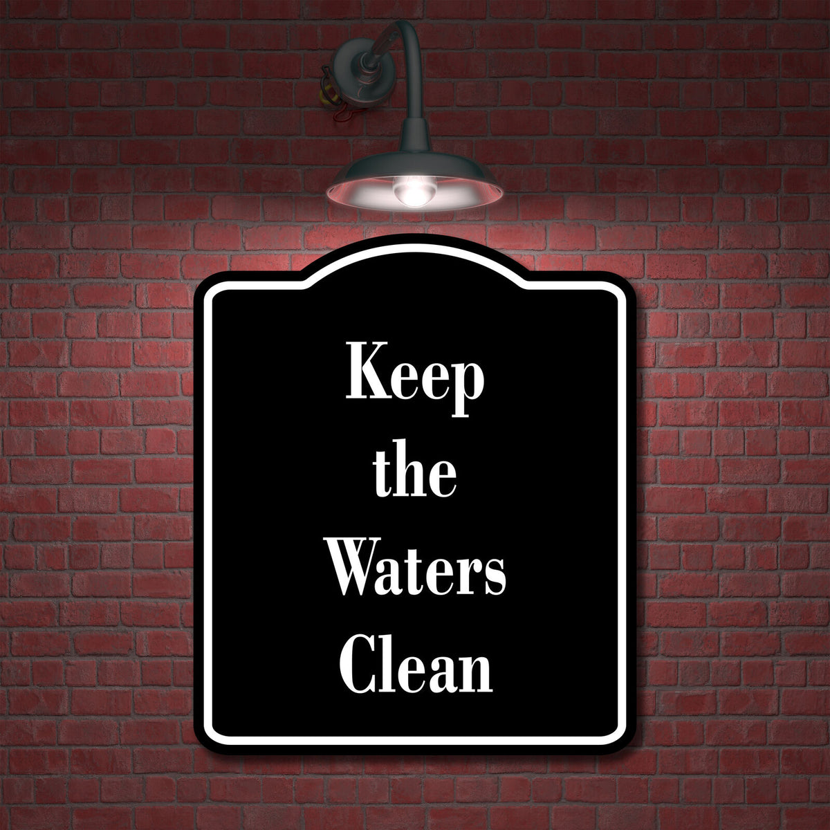 Keep the Waters Clean Fish BLACK Aluminum Composite Sign