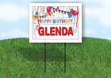 GLENDA HAPPY BIRTHDAY BALLOONS 18 in x 24 in Yard Sign Road Sign with Stand