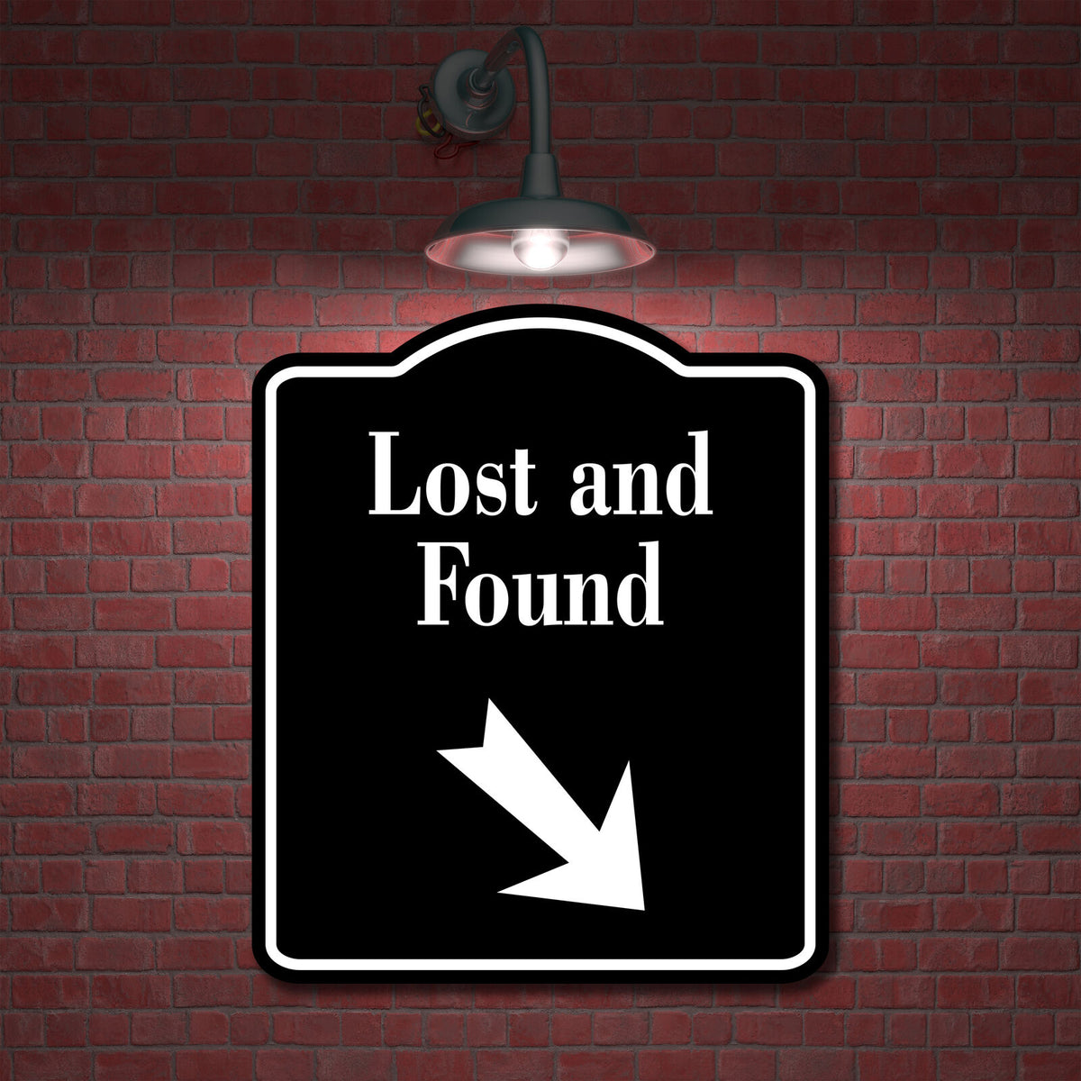 Lost and Found 45 Degree Down Right Arrow BLACK Aluminum Composite Sign