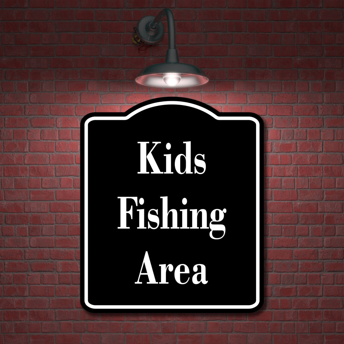 Kids Fishing Area Fishing BLACK Aluminum Composite Sign