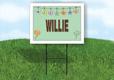WILLIE WELCOME BABY GREEN  18 in x 24 in Yard Sign Road Sign with Stand