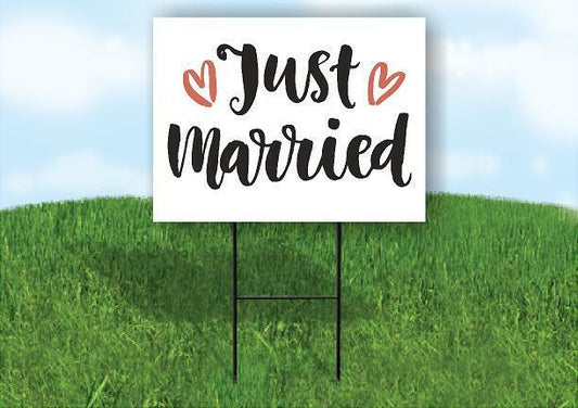 JUST MARRIED Plastic Yard Sign ROAD SIGN with Stand