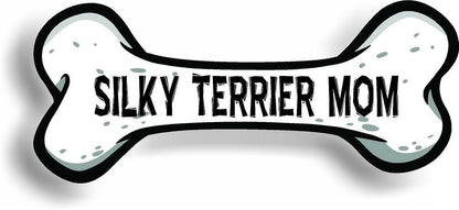 Dog Mom Silky Terrier Bone Car Magnet Bumper Sticker 3"x7"