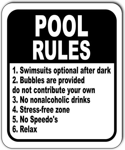 POOL RULES NUMBERED LIST Funny Metal Aluminum composite sign