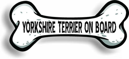 Dog on Board Yorkshire Terrier Bone Car Magnet Bumper Sticker 3"x7"