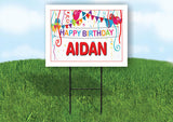 AIDAN HAPPY BIRTHDAY BALLOONS 18 in x 24 in Yard Sign Road Sign with Stand