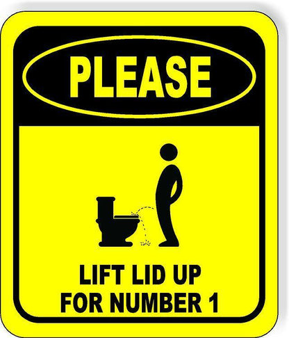 Please lift lid for number 1 with man Metal Aluminum Composite bathroom Sign