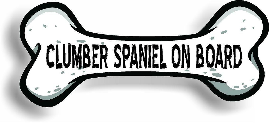 Dog on Board Clumber Spaniel Bone Car Magnet Bumper Sticker 3"x7"
