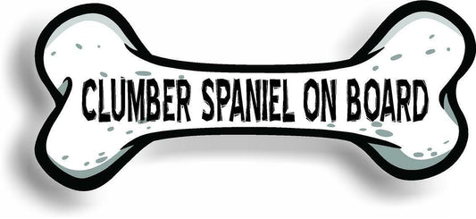 Dog on Board Clumber Spaniel Bone Car Magnet Bumper Sticker 3"x7"
