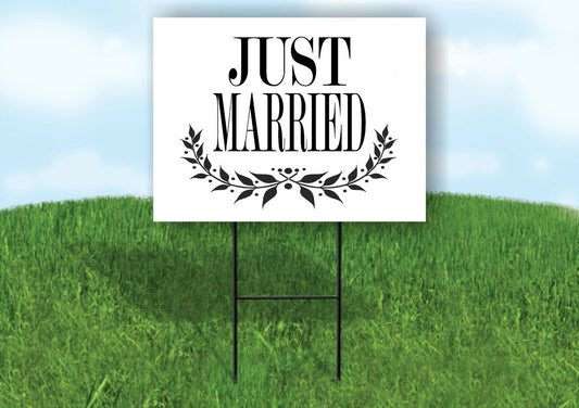 JUST MARRIED WHEAT Yard Sign with Stand LAWN SIGN