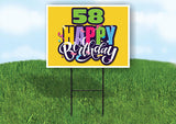 58 AGE HAPPY BIRTHDAY YELLOW 18inx24in Yard Road Sign w/ Stand