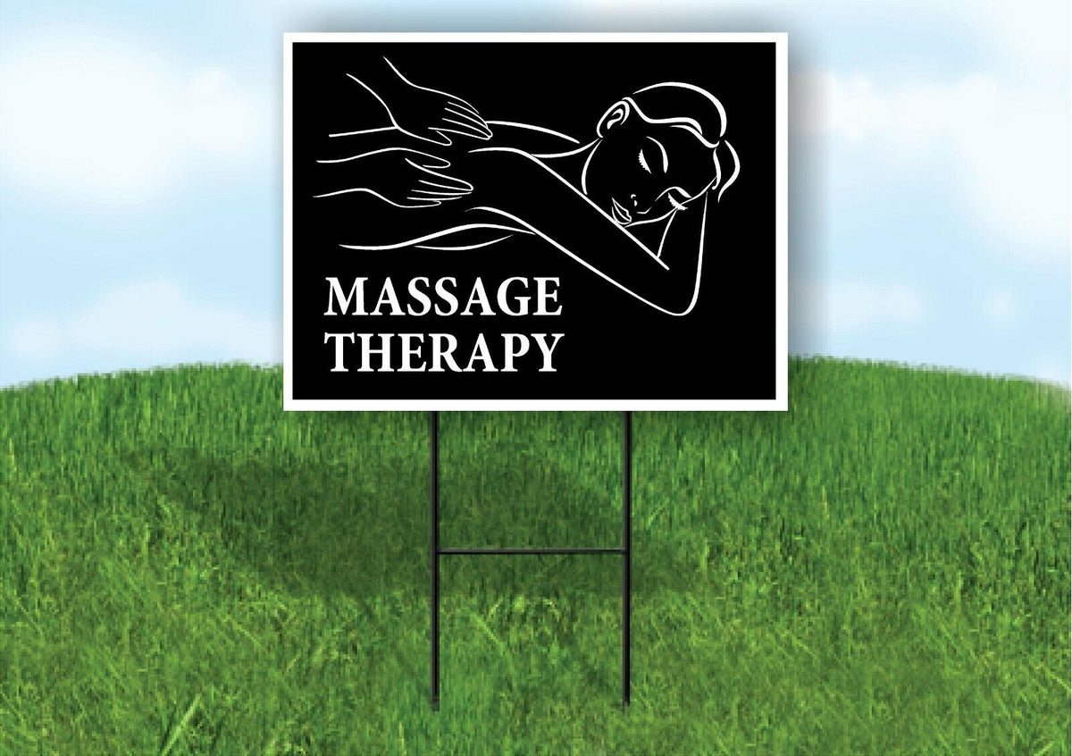 MASSAGE therapy BLACK Plastic Yard Sign ROAD SIGN with Stand