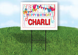 CHARLI HAPPY BIRTHDAY BALLOONS 18 in x 24 in Yard Sign Road Sign with Stand