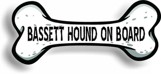 Dog on Board Bassett Hound Bone Car Magnet Bumper Sticker 3"x7"