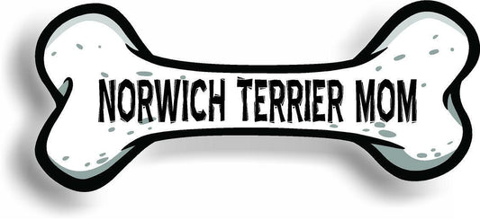Dog Mom Norwich Terrier Bone Car Magnet Bumper Sticker 3"x7"