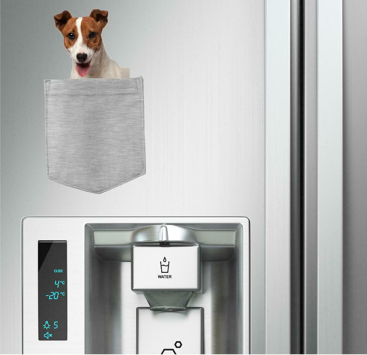 Jack Russel Dog in pocket Fridge Car Magnet Bumper Sticker App size 4"x7"