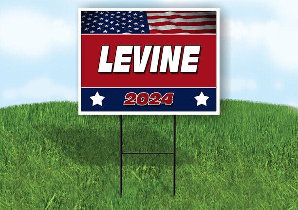 LEVINE FLAG RED 2024 18inx24in Yard Road Sign w/ Stand