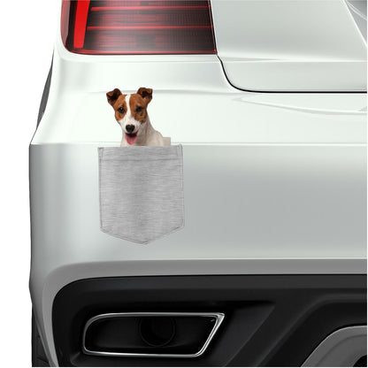 Jack Russel Dog in pocket Fridge Car Magnet Bumper Sticker App size 4"x7"