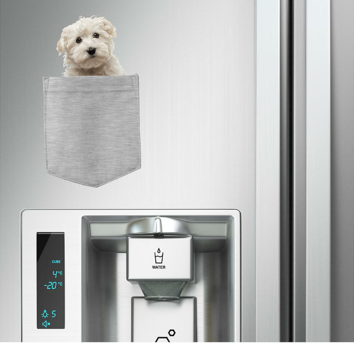 Maltese Dog in pocket Fridge Car Magnet Bumper Sticker App size 4"x7"
