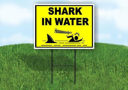 SHARK IN WATER DANGER SAFETY YELLOW Yard Sign Road with Stand LAWN SIGN