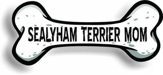 Dog Mom Sealyham Terrier Bone Car Magnet Bumper Sticker 3"x7"