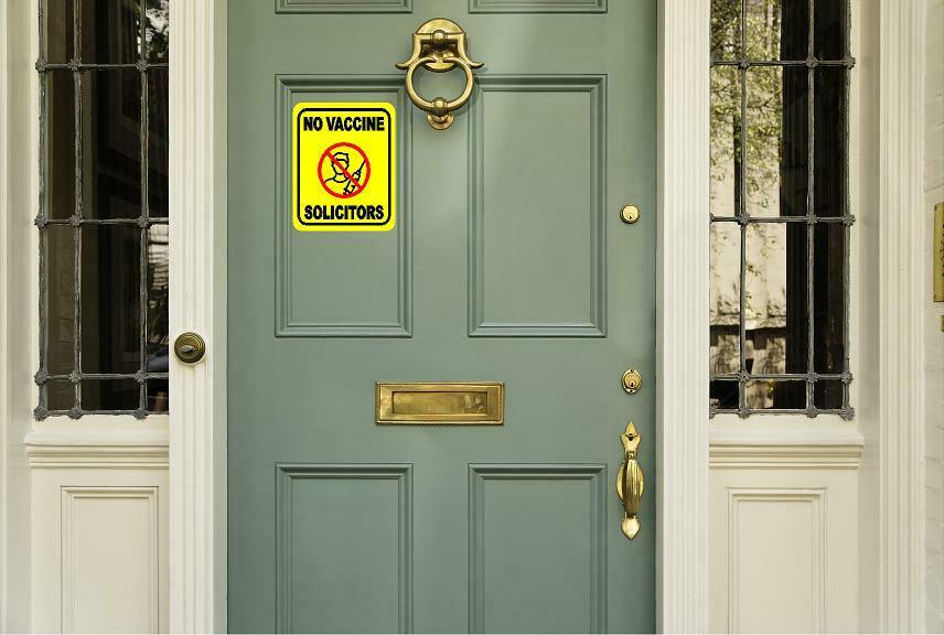 NO VACCINE SOLICITORS YELLOW DOOR MAGNET 8X10