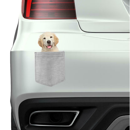 Golden Retriever Puppy in pocket Fridge Car Magnet Bumper Sticker App size 4"x7"