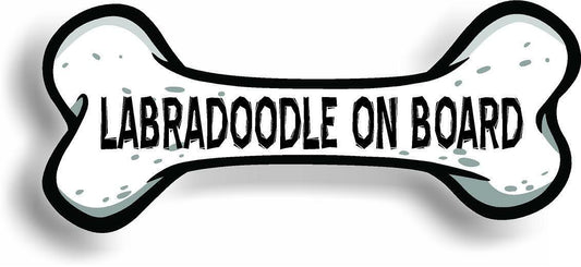 Dog on Board Labradoodle Bone Car Magnet Bumper Sticker 3"x7"