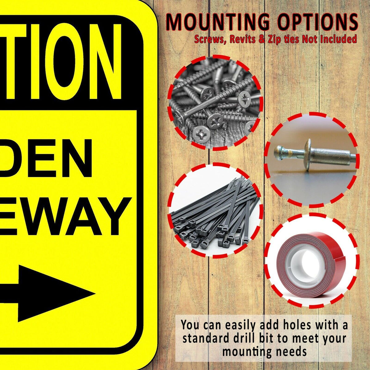 CAUTION HIDDEN DRIVEWAYs RIGHT ARROW VERTICAL Metal Aluminum Composite Sign