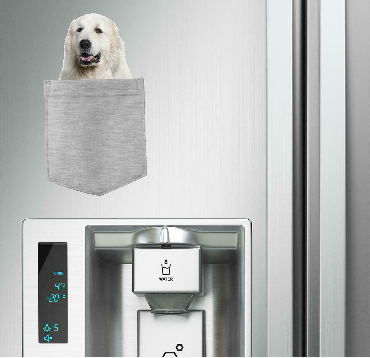 Great Pyrenees Dog in pocket Fridge Car Magnet Bumper Sticker App size 4"x7"