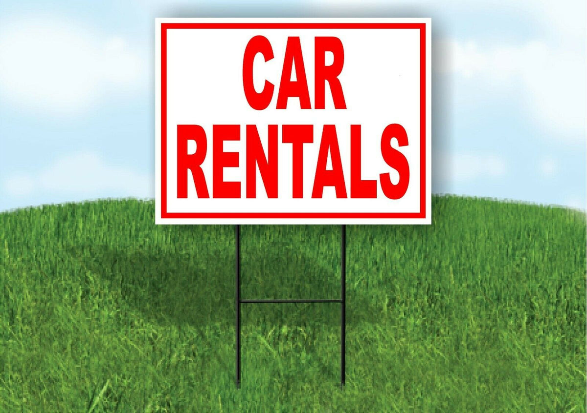 CAR Rentals RED Yard Sign Road with Stand LAWN SIGN
